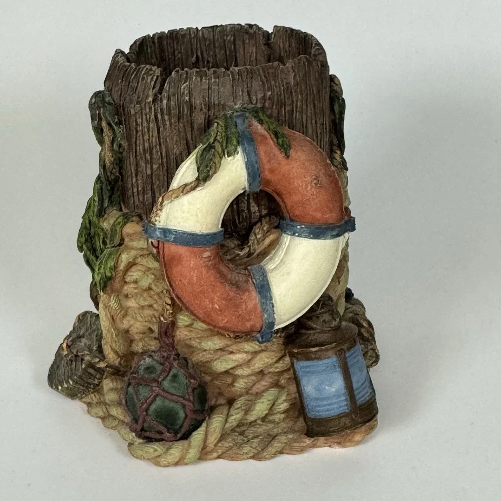 Pen Pencil Cup Holder Pier Design FIGI #22184 Resin Desk Office Seagull Rope Vtg